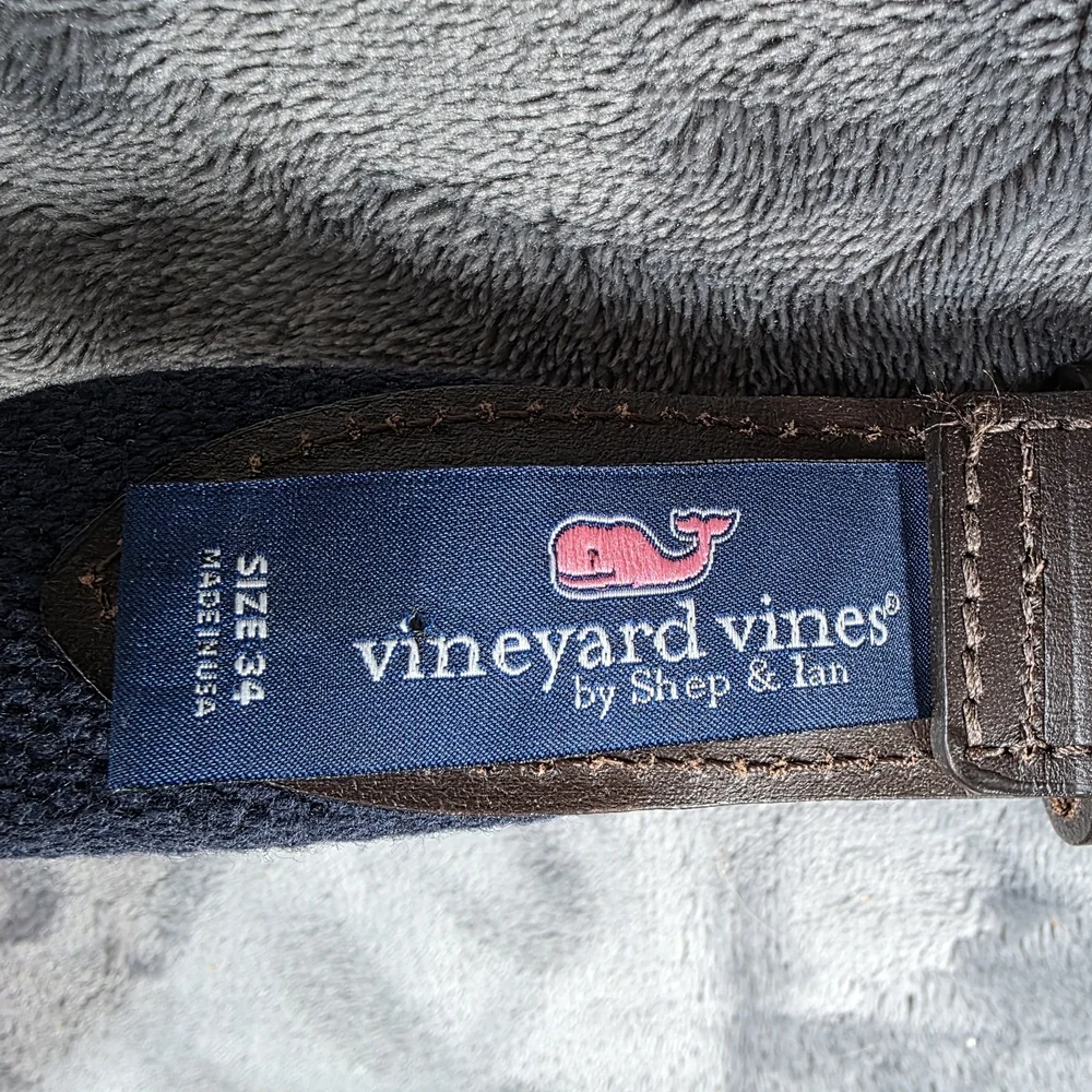 VINEYARD VINES Size 34 Pink Navy Belt Gondola Brown Leather
